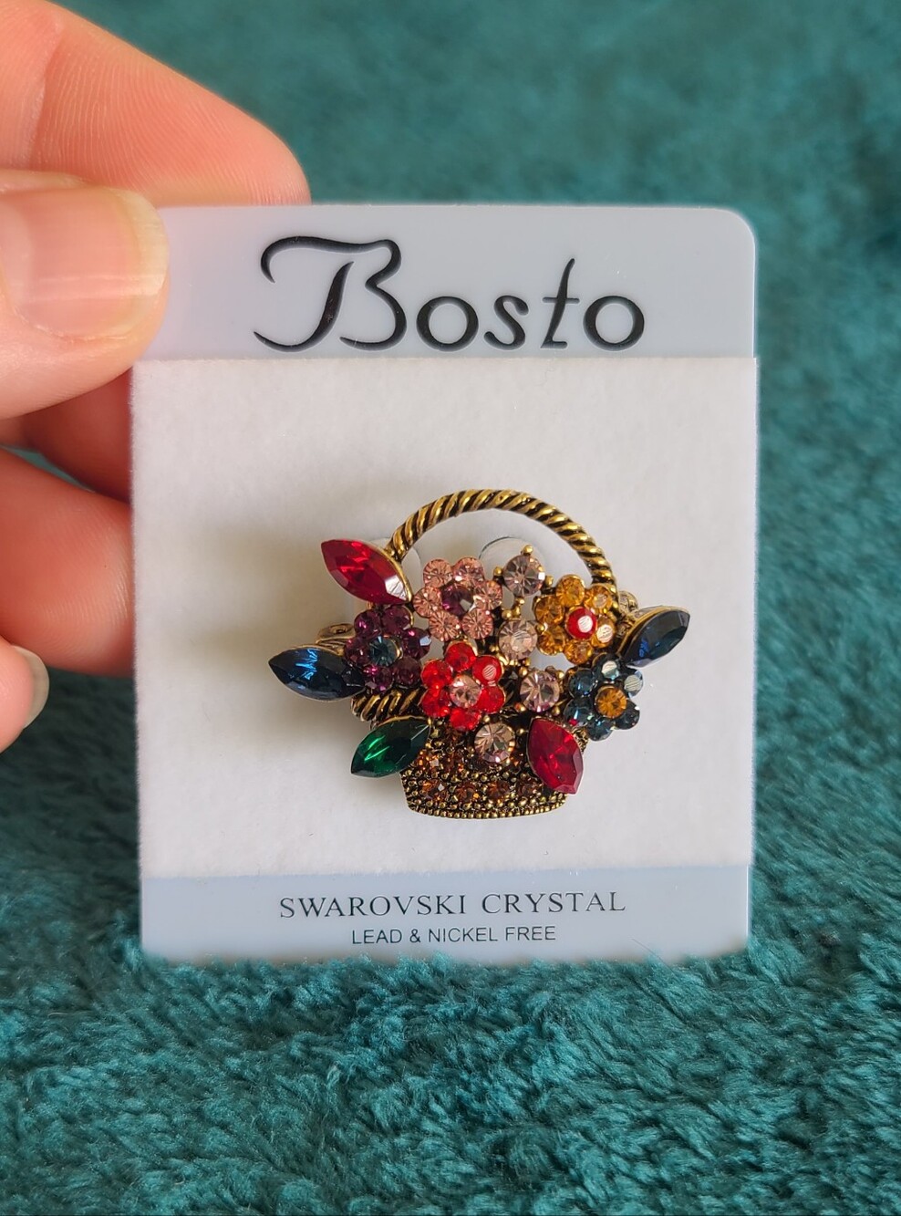Bosto Multicolor Swarovski Crystal Floral Basket Brooch